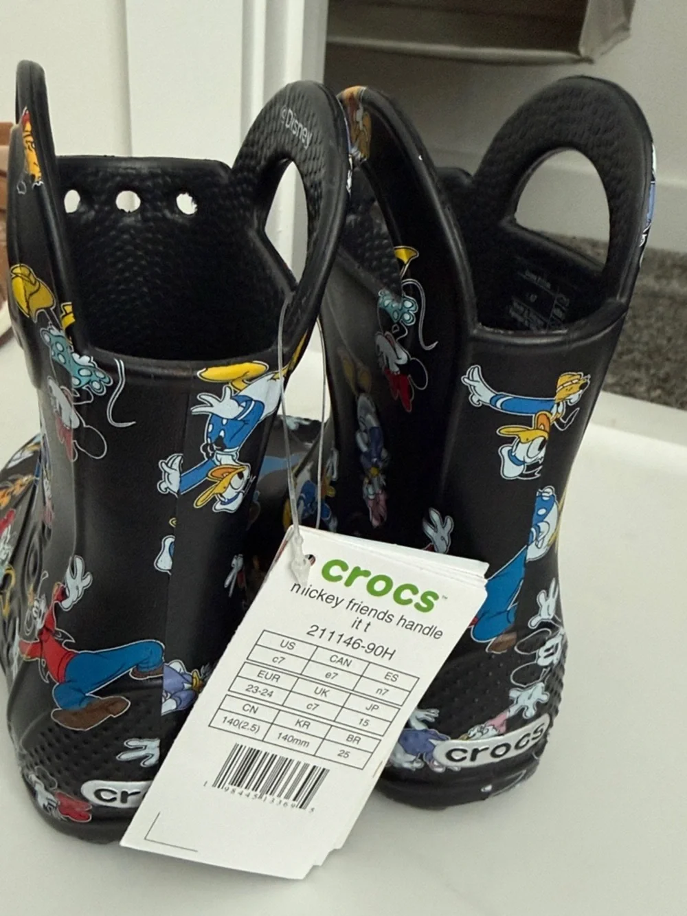 CROCS Black Kids Rain Boots with Colorful Disney Character Print